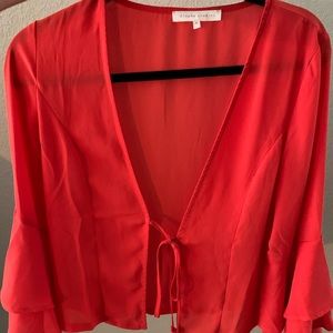 Red/Coral long sleeve tie in front shirt